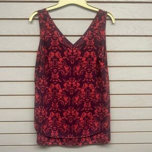 CAbi Burgundy and Scarlet Floral Blouse